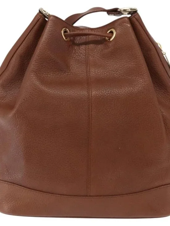 Burberrys Purse Shoulder Bag Leather Brown Gold Auth - Picture 4 of 15